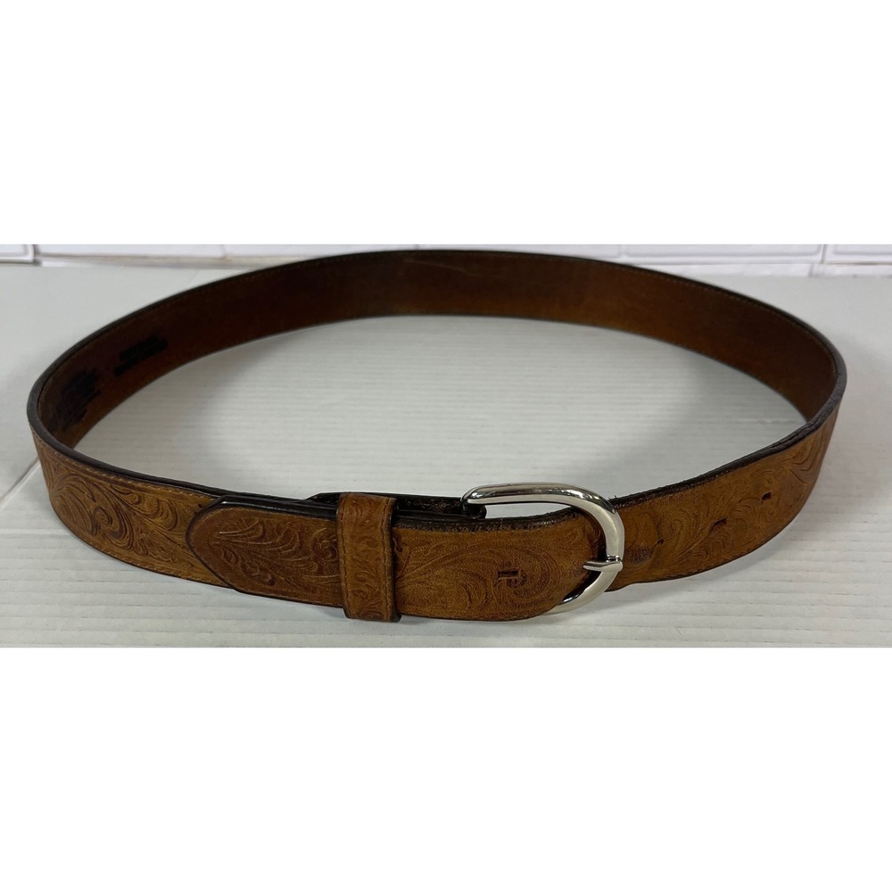 Silver Creek Belt Men 36 Brown Western Floral Embossed Genuine Leather USA